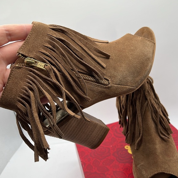 Carlos By Carlos Santana Jasper 2 Peep Toe Fringe Ankle Booties Women's Sz 9.5 M - Picture 4 of 7